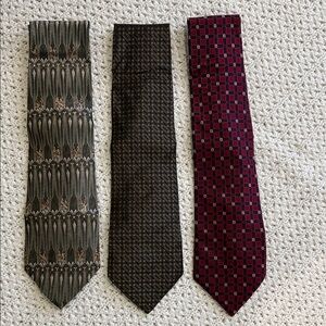 Stafford Men's Tie Set - Burgundy, Brown, and Olive 100% Silk 60”